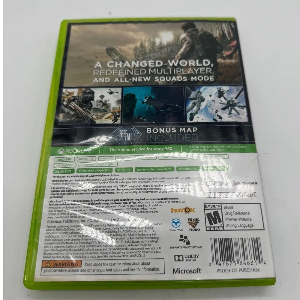 Call of Duty Ghosts Xbox 360 Activision Infinity Ward 2-Disc Set FPS Video Game